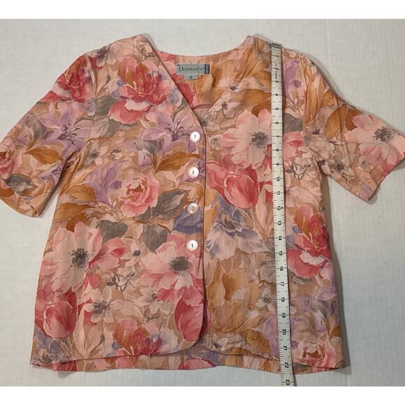 Vintage Pink Peach Floral Button Up Blouse Womens Small Cottage Countryside - Picture 9 of 10